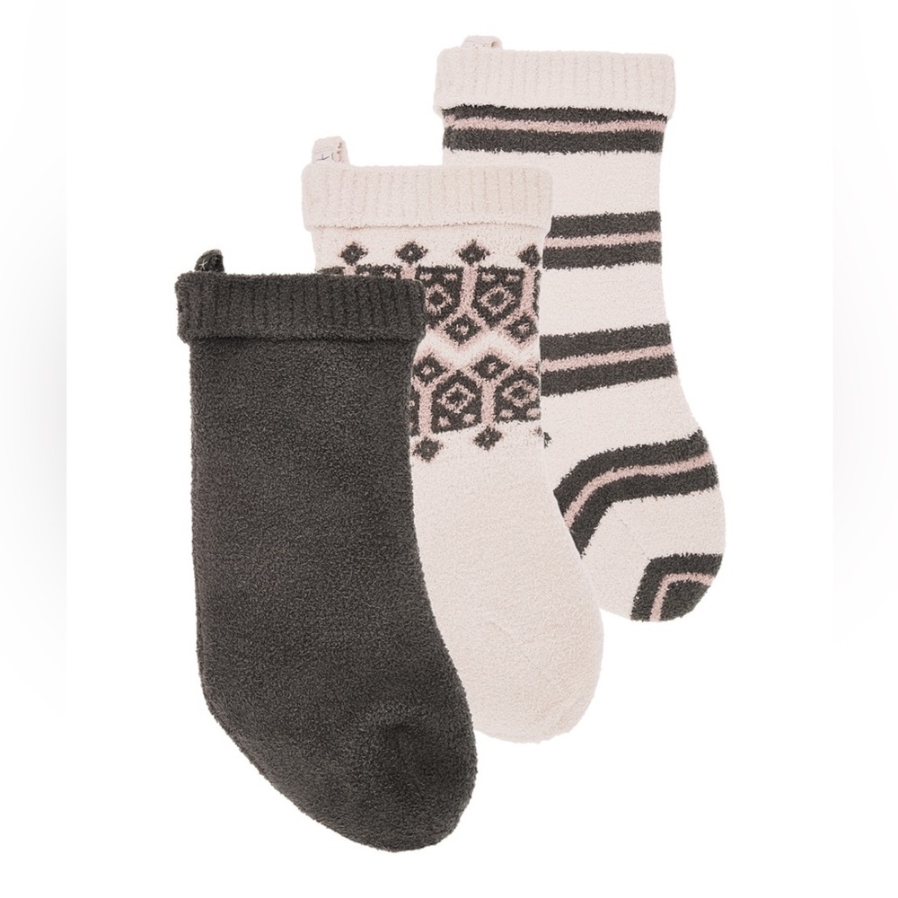 Barefoot Dreams Cozy Chic Holiday Stocking Set of 3 - Green Pink + Cream